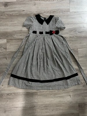 Vestido Bonnie Jean vintage para niñas talla 10 terciopelo blanco y negro guinga/pata de gallo Foto 1 de 4