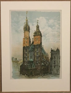Die Marienkirche in Krakau Farblitho/Pap. um 1920 Jan Kanty Gumowski (1883–1946) - Bild 1 von 1