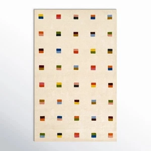 Ivory Hand Tufted Wool Area Rug 5x8 Modern Multicolor Square Dot Pattern Plush - Picture 1 of 5