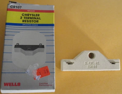 CHRYSLER DODGE PLYMOUTH  WELLS # CR107 2 TERMINAL RESISTOR (NOS) MOPAR - Image 1 of 4
