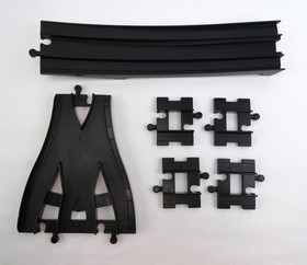 Lego Duplo Black Train Track Junction, Bridge End, and 4 Short Straight Track