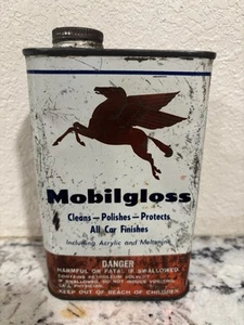 Vtg Mobilgloss Pegasus Qt Tin Metal Can Collectible 8inc Little Under Half - Picture 1 of 10
