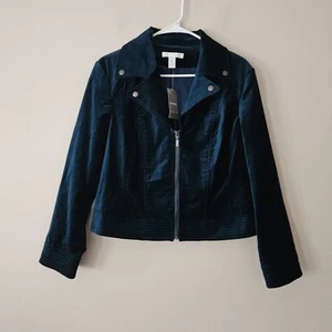 Chicos Women’s Velvet Blue Moto Jacket Full Zip Size 2 New With Tags - Picture 1 of 7
