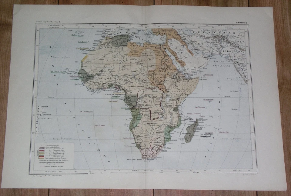MAPA ANTIGUO DE ÁFRICA/COLONIAS BRITÁNICAS FRANCESAS ALEMANAS 1886 Foto 1 de 4