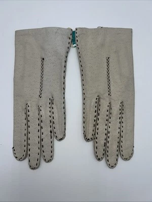 Guantes de cuero vintage Van Raalte nuevos con etiquetas beige oscuro talla 6 guantes de día Foto 1 de 4