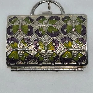 JUDITH LEIBER FOR NEIMAN MARCUS ENAMELED BUTTERFLIES METAL PILLBOX PURSE BOX - Picture 1 of 6
