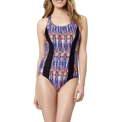 NUEVO CON ETIQUETAS* Traje de baño Catalina 🏝️Halter Tie Waterfall Ikat talla XL púrpura negro rosa *NUEVO Foto 1 de 4