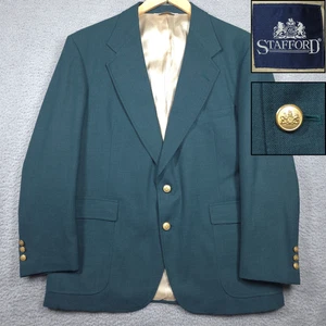 Stafford Blazer Men's 42S Green Gold Button Wool Blend Vent Sport Coat Jacket - Picture 1 of 13