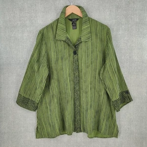Top Ali Miles para mujer XL verde negro rayas artístico Lagenlook abotonado rayón - Imagen 1 de 21