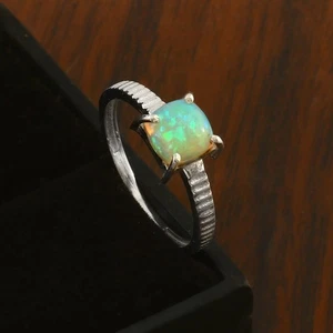 Anillo de ópalo llamativo AAA, anillo de ópalo galaxia azul, joyería de anillo de ópalo de compromiso, J-746 - Imagen 1 de 2