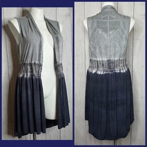 Vocal USA Blue Ombre Tie Dye Studded Duster Cardigan Vest, sz Large - Picture 1 of 6