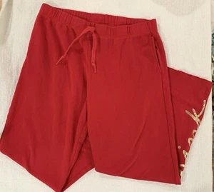 PINK Cotton Fleece Midrise Lounge Pant Large Red Gold Foil Logo - Picture 1 of 8