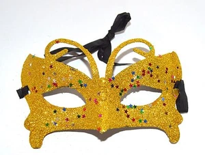 NUEVO Oro Mariposa Brillo Mascarada Cara Media Máscara Ojo Gótico Halloween Fiesta - Imagen 1 de 2
