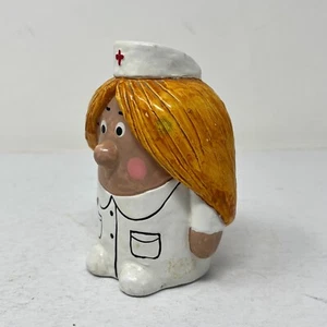 Vintage 70s Enesco Kitsch Nurse Ceramic Piggy Bank Cartoon Healthcare Worker - Picture 1 of 7