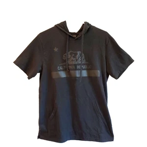 Ring of Fire California Republic Black on Black Bear Short Sleeve Hoodie Tee M - Picture 1 of 8