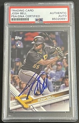 Tarjeta de novato firmada por Josh Bell Auto 2017 Topps Piratas Marlins PSA/DNA losa Foto 1 de 2