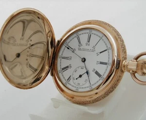 WALTHAM PRISTINE GOLD FILLED HUNTER PRIVATE NAME ENAMEL DIAL  CASE 6 SIZE WELL S - Picture 1 of 7