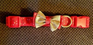 Red Glitter Bow& Design Dots Pattern Dog Colla Fashion Trendy Adjustable LARGE  