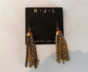 Kenneth Jay Lane Dangling Multi  Gold Chain Earrings on a Fishhook NEW - Picture 1 of 3