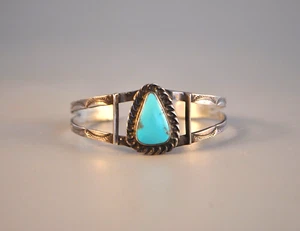 Vintage Old Navajo Indian Handmade Sterling Silver Turquoise Bracelet - 6 3/8" - Picture 1 of 7