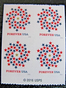 US Stamps, 2016 #5131 Forever Patriotic Spiral Block of 4 From Booklet Mint - Picture 1 of 1