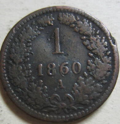 1860 A Germany ONE PFENNIG Coin. BETTER GRADE (W1436) - Image 1 of 2