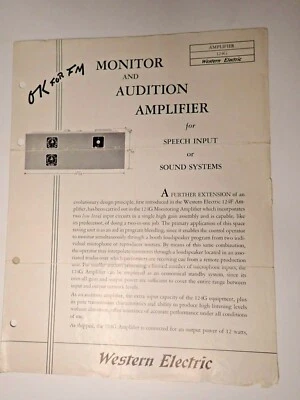 Orig. ¡Folleto amplificador de audición y monitor Western Electric 124G! Foto 1 de 2