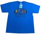 Deadstock Herren Southwest T-Shirt bemalt Pferde blau nativer Grafikdruck XL