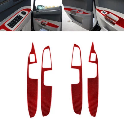 Tampa interna de painel de porta acabamento 4 peças fibra de carbono vermelha para Chrysler 300 2005-2007 - Imagem 1 de 4