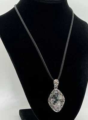 Lia Sophia “Luster” Black/Silver Tone Slide w/Genuine Abalone New Black Necklace - Image 1 of 4