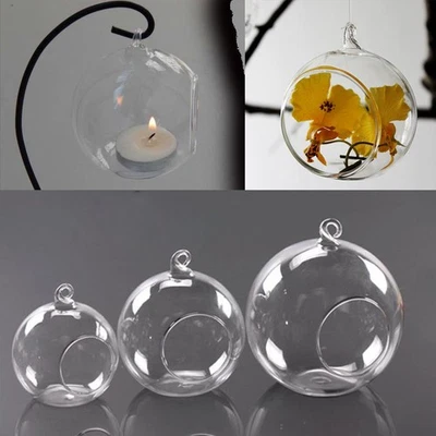 6pcs Clear Glass Ball Fillable Bauble Hanging Table LED Candle Tea Light Holder - Image 1 of 4