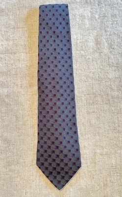  Countess Mara Handmade Italian Silk Tie - Slate Geometric Square Pattern - Image 1 of 3