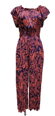 Band Of Gypsies Размер БОЛЬШОЙ Гофрированный Тропический Принт Вискоза Комбинезон Эластичный Вырез - Изображение 1 из 4