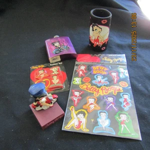 Betty Boop Lot of 5 Hip Flask Stubby Cooler Figurine Stickers & Rubbers - Picture 1 of 9
