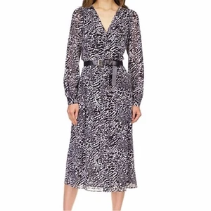 MICHAEL Michael Kors Animal Print Kate Midi dress white black NWT (no belt)- P - Picture 1 of 11