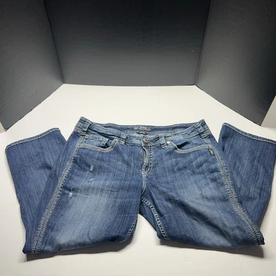 Pantalones de mezclilla plateados retorcidos capri para mujer desgastados bordados talla 20 Foto 1 de 4