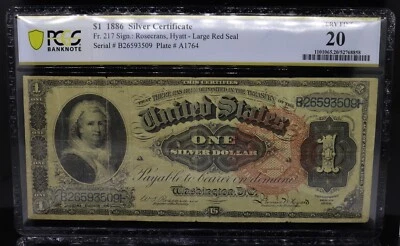 1886 $1 Silver Certificate Fr#217 Rosecrans/Hyatt PCGS VF20 - Image 1 of 2