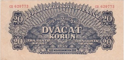 Czechoslovakia 20 Korun 1944 XF NOT Perforated - Image 1 of 2