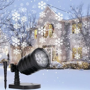 LED Snowflake Christmas Projector Light Laser Moving Landscape Xmas Decor Lamp - Picture 1 of 7