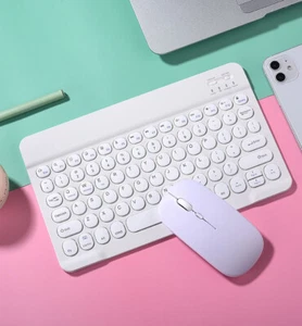 Wireless Bluetooth keyboard mouse Portable Retro Circular button for PC ipad Mac - Picture 1 of 14