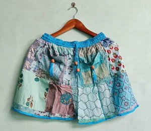 Rayon Patchwork Shorts One Size Elasticat Waist Comfy Short Turquoise Short Pant - Picture 1 of 6