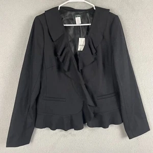 J Crew Blazer Jacket Womens Size 10 Black Wool Ruffle Front One Button New - Picture 1 of 12