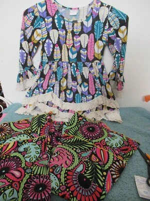 (D3) Girls 2 Piece  Size 10 Multicolored outfit Long Sleeve and Pants Feather - Image 1 of 4