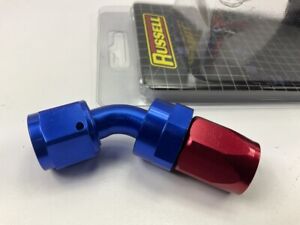 Russell 610100 Full Flow Swivel Hose End Fitting 45 Degree AN8 -8 # 8 Red Blue