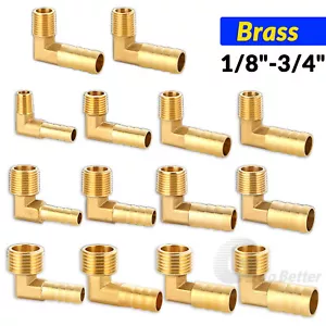 Brass 90 Degree BSP Thread Male Elbow x Barbed Hose Tail Pipe Fittings Air Water - Picture 1 of 28