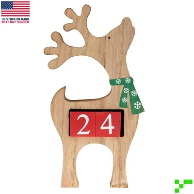 Wooden Reindeer Days 'til Christmas Advent Countdown Calendar Reusable Wood - Image 1 of 4