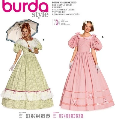 Burda 7466 Historical Victorian Gown Southern Belle Dress Costume Pattern 10-28 - Image 1 of 4