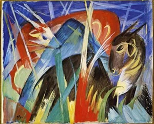 100 % handgefertigtes Ölgemälde Reproduktion, Feentiere von Franz Marc FM015 - Bild 1 von 1