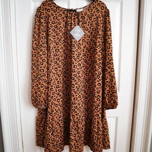 Ava & Viv Shift Drop Waist Dress Womens 3X Animal Leopard Print Ruffle Trim NEW - Picture 1 of 6