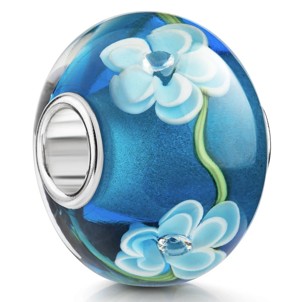 MATERIA XXL Zirkonia Blumen Glas Bead türkis / blau für Beads Armband / Kette - Bild 1 von 4